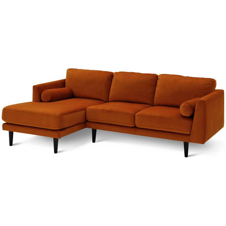 Habitat Jacob Velvet Left Hand Corner Sofa - Orange