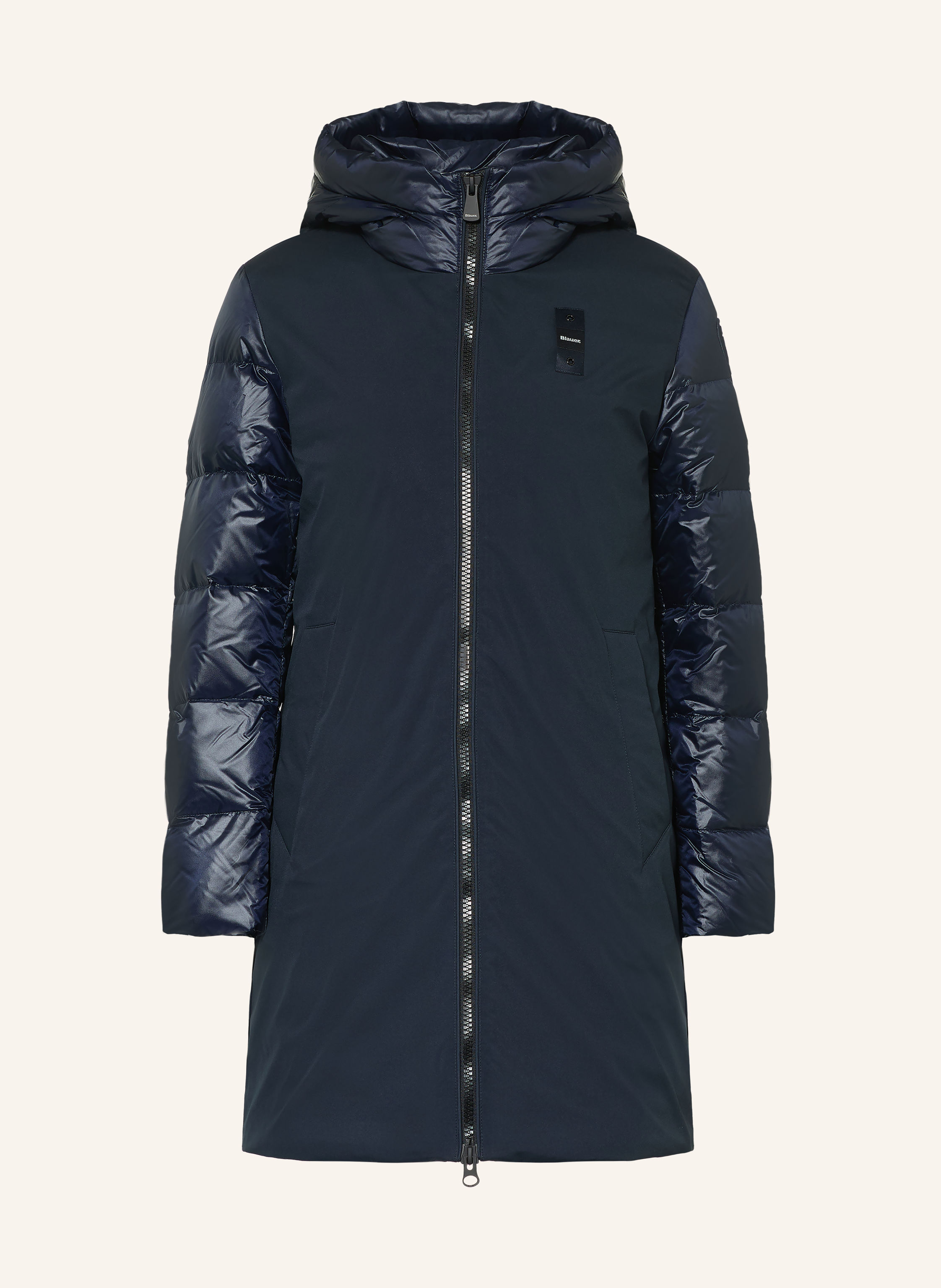 Blauer Daunenmantel SAWYER im Materialmix