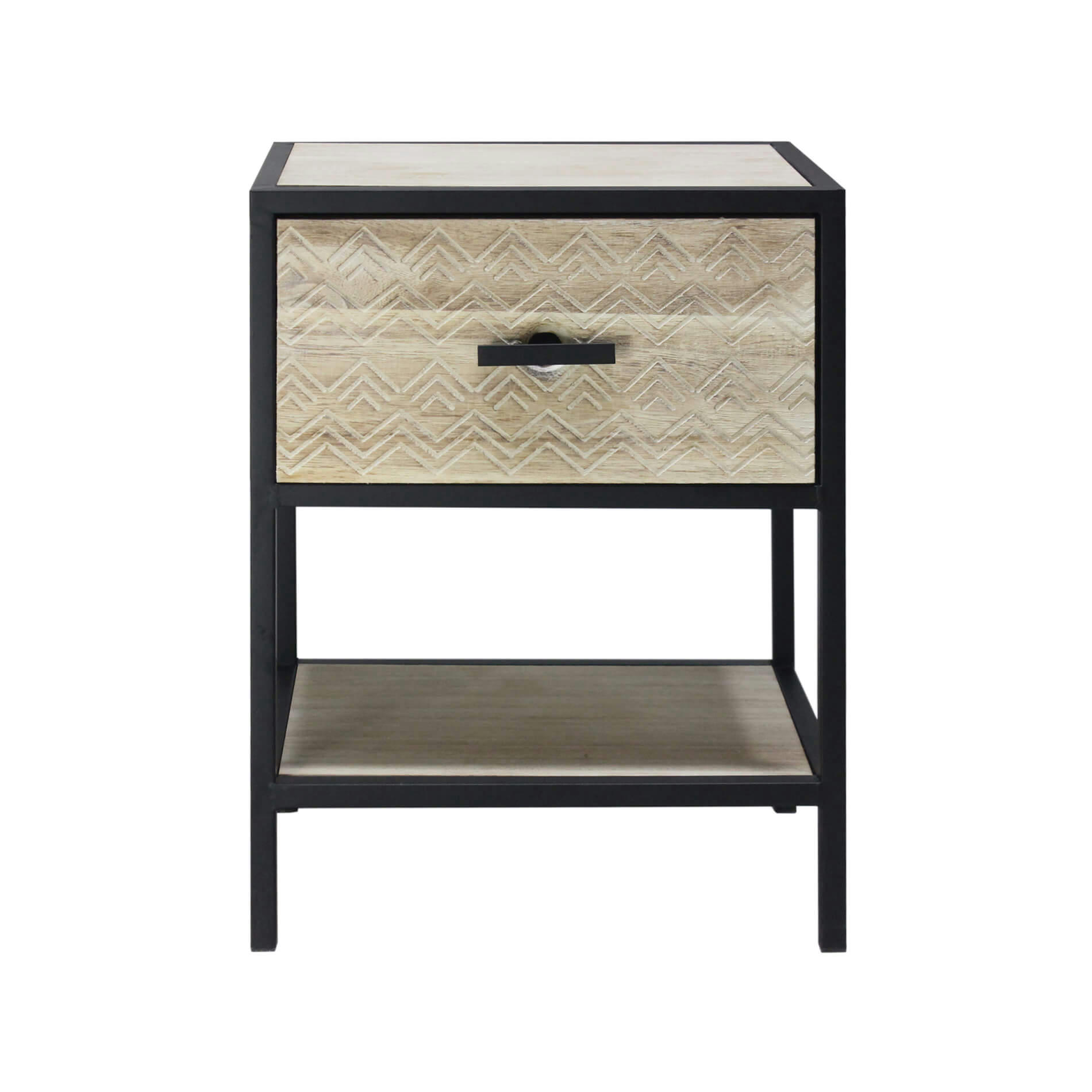 - Table de chevet sculpté avec 1 tiroir en bois métal beige et noir