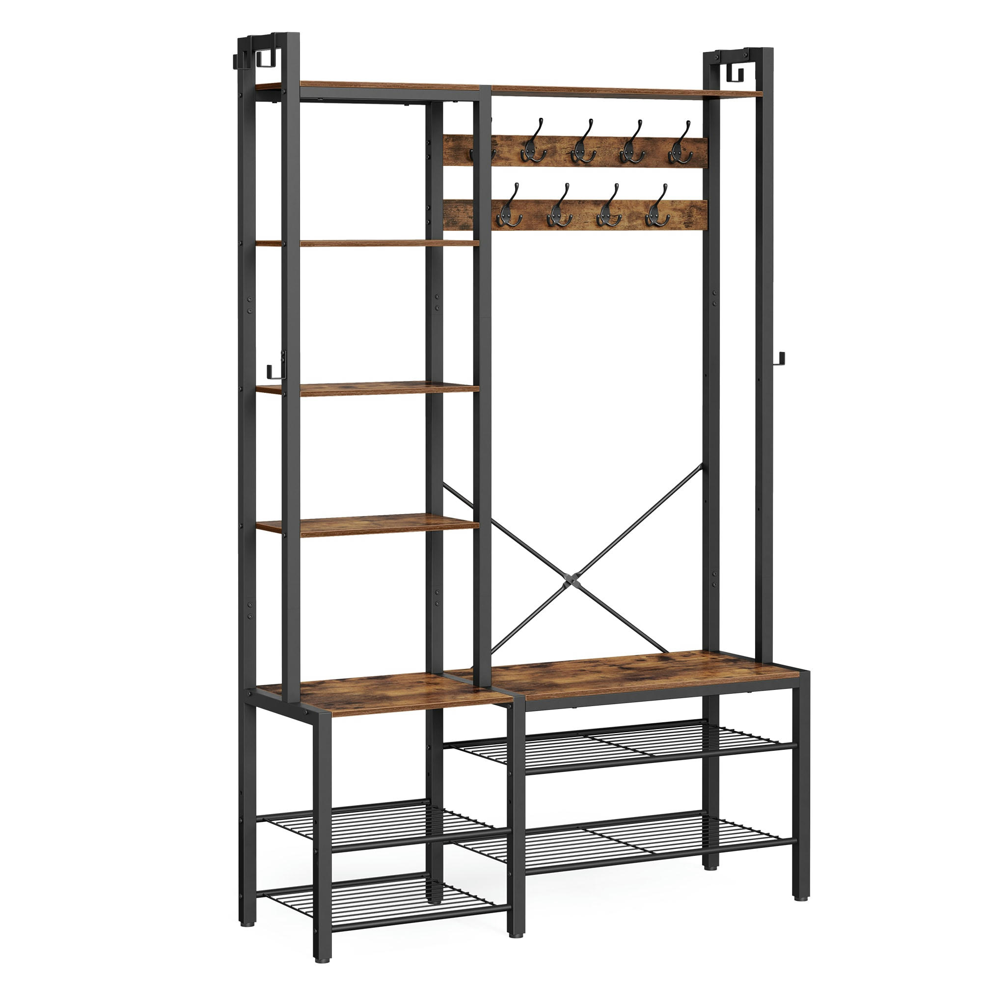 - Porte manteau  effet bois acier marron rustique et noir