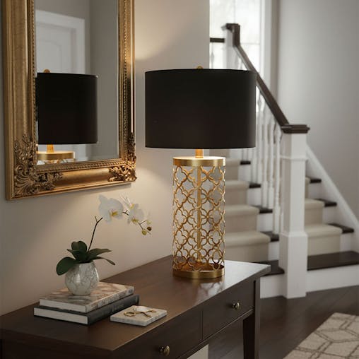 SOGA 2X Golden Hollowed Out Base Table Lamp with Dark Shade