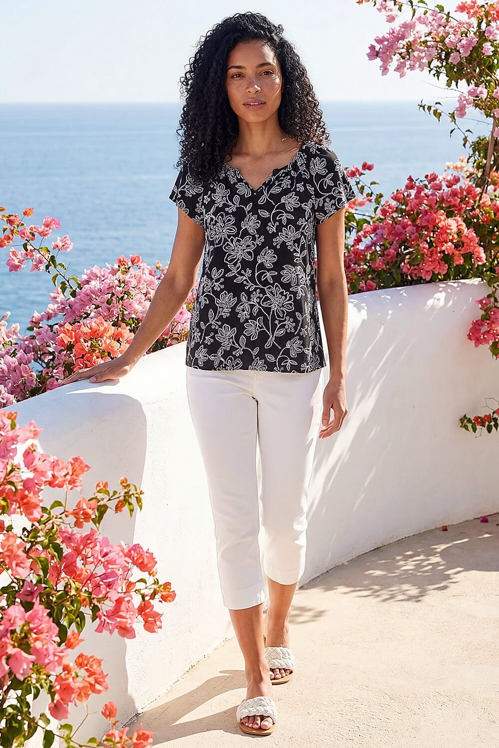 Roman Textured Print V-Neck Vest Top