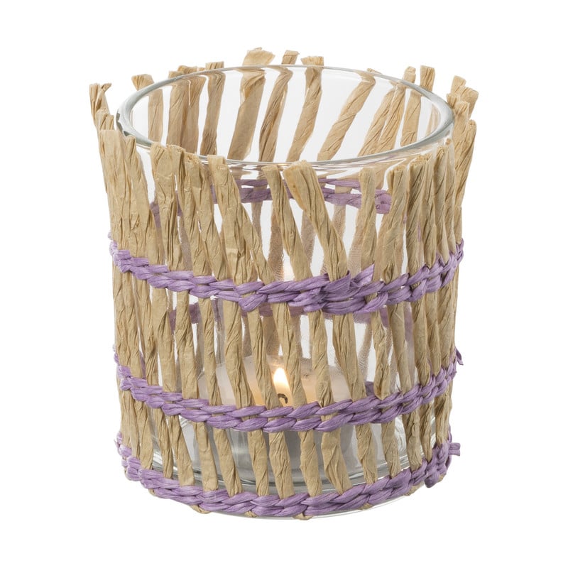 Waxinelichthouder riet - paars - &Oslash;8x9 cm