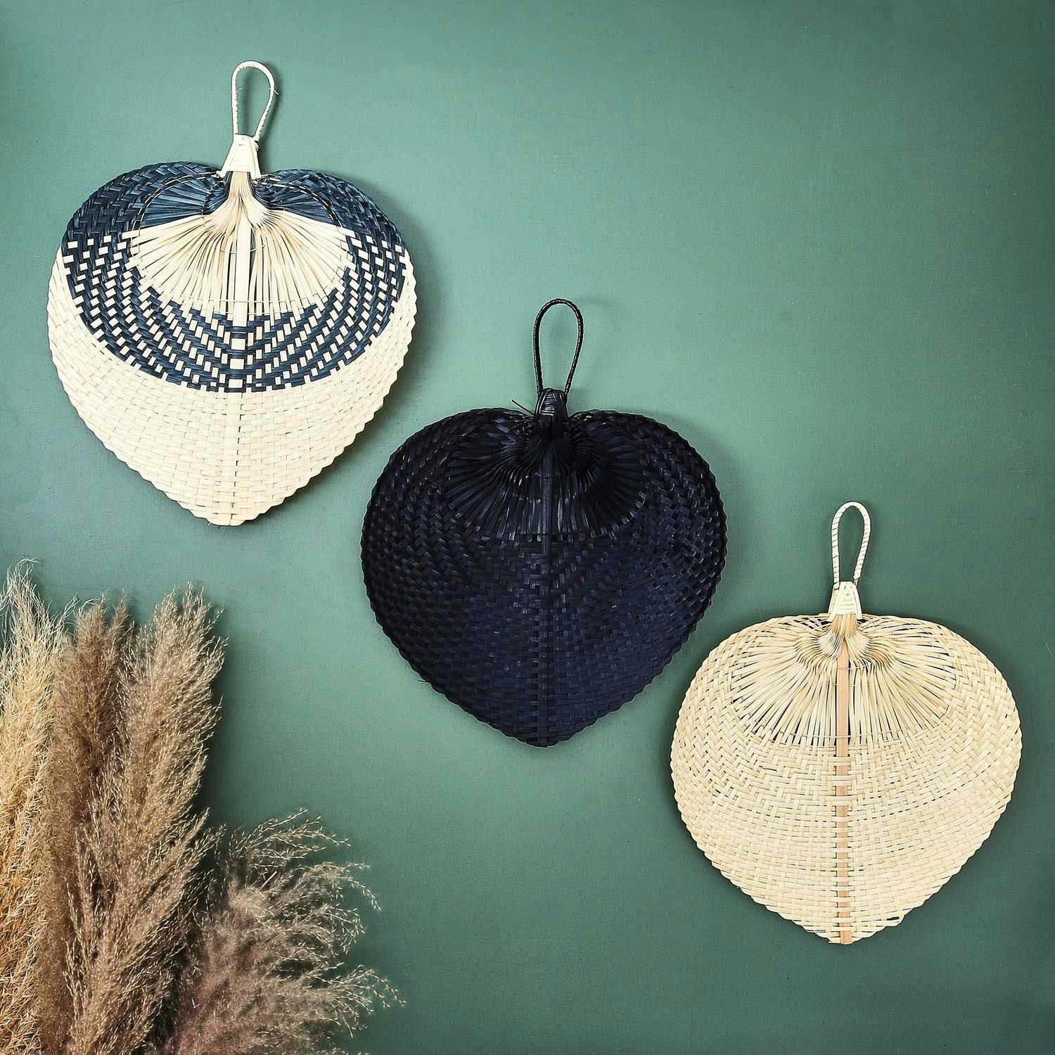 - Set de 3 décorations murales en bambou feuilles