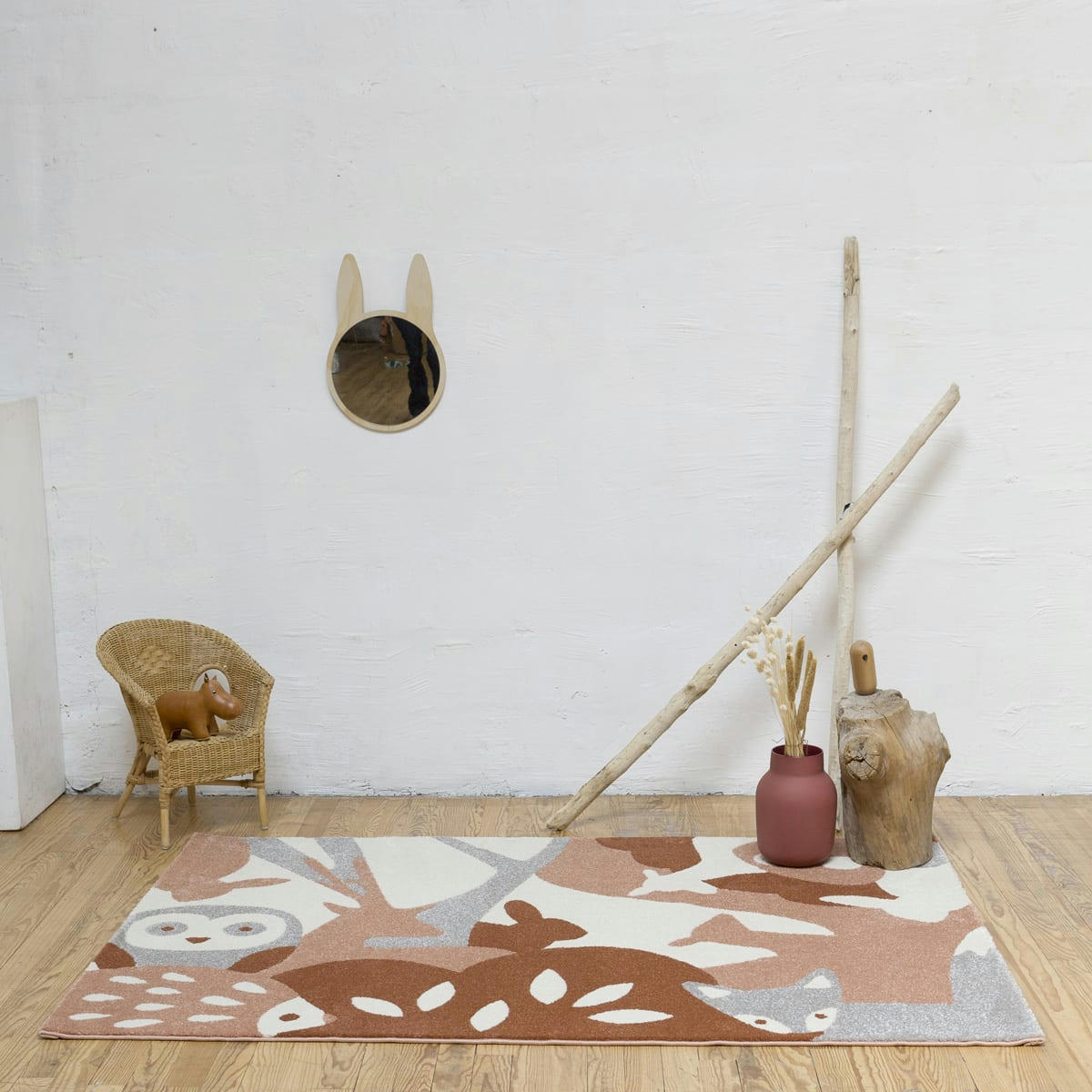 PUZZLE - Tapis ludique enfant animaux de la foret beige 135x190, OEKO-TEX®