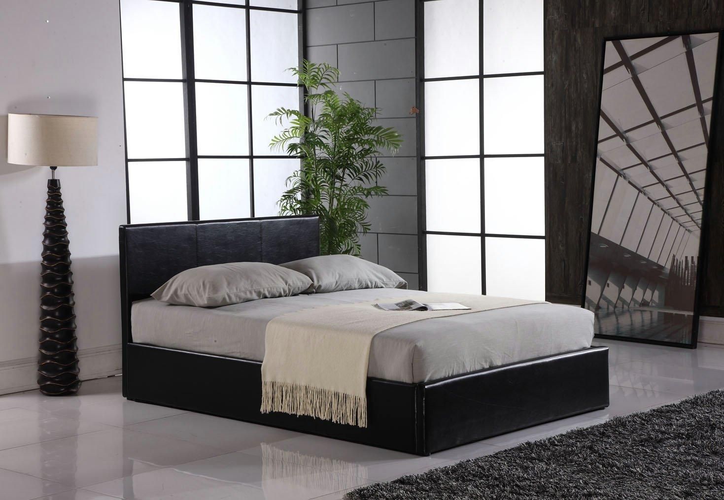 Modernique Ottoman Double Storage Bed Faux Leather with Gas Lift Up Base