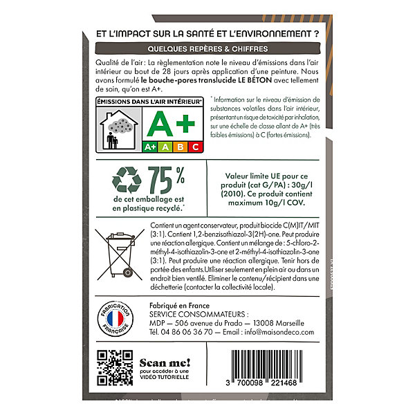 Enduit bouches-pores Le béton intérieur, extérieur Maison déco translucide 0,5L