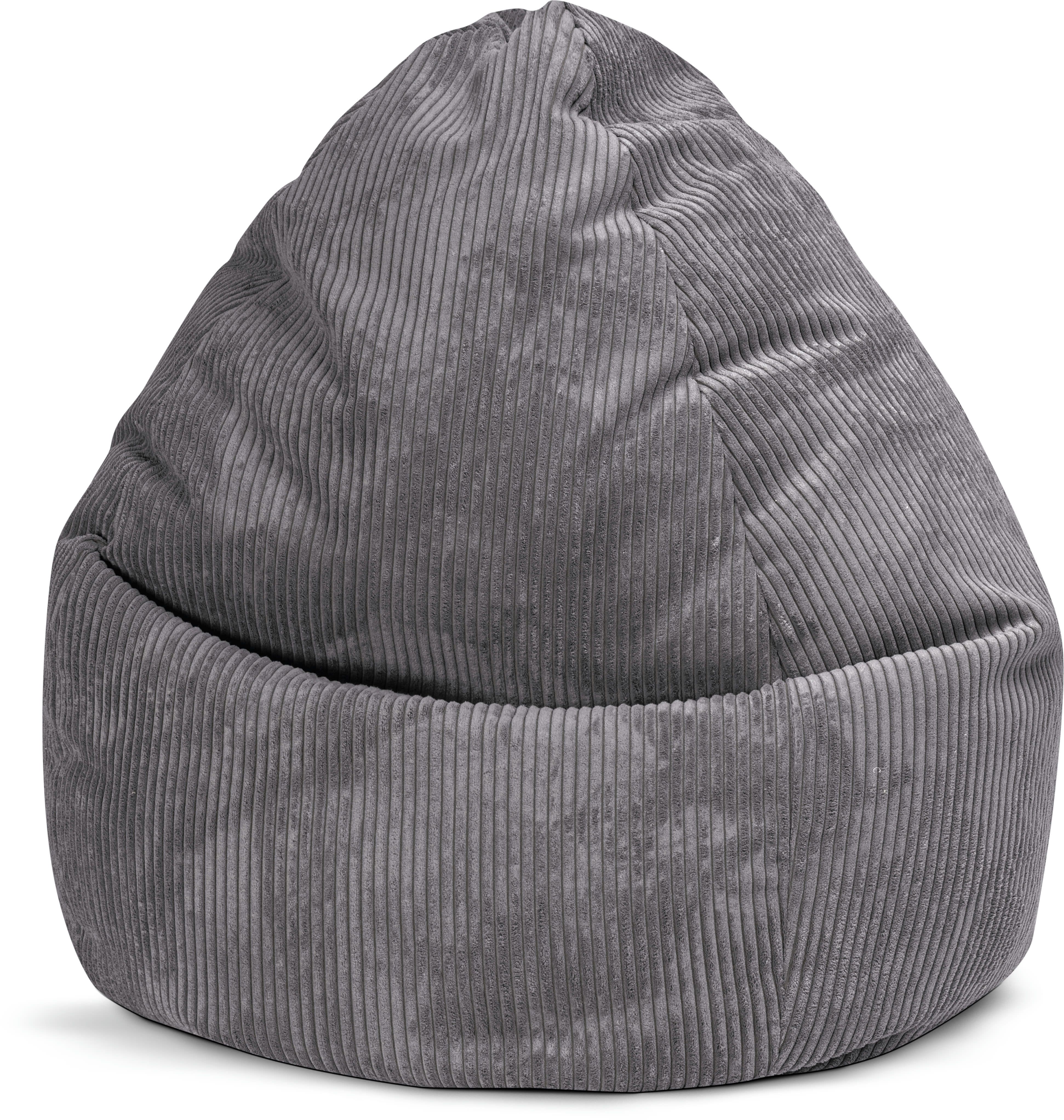 SHARA - Pouf poire XXL d'intérieur velours grosse cote anthracite 80x130cm