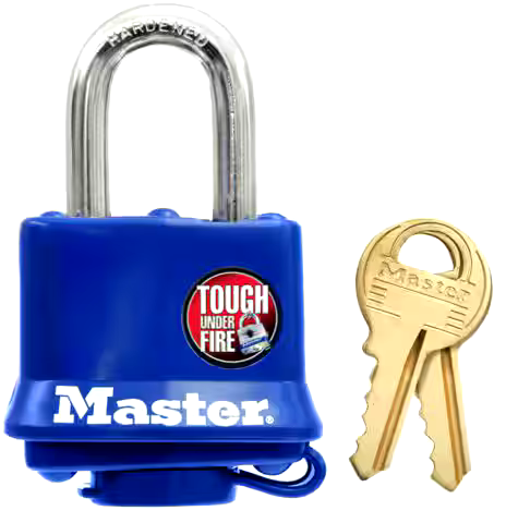 Master Lock 40mm-Wide Covered Laminated Steel Keyed Padlock with 27mm Shackle, Blue