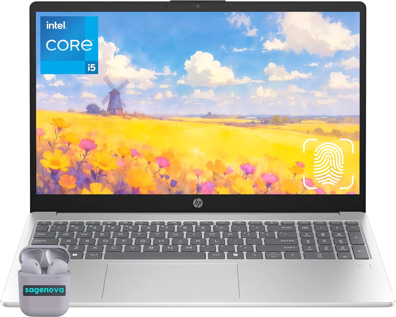 HP 15.6 Business Laptop Computer  12GB RAM 512GB SSD  10-Core Intel Core i5  Windows 11 with Copilot AI  Fingerprint Reader  Backlit Keyboard  SageNova Earphones