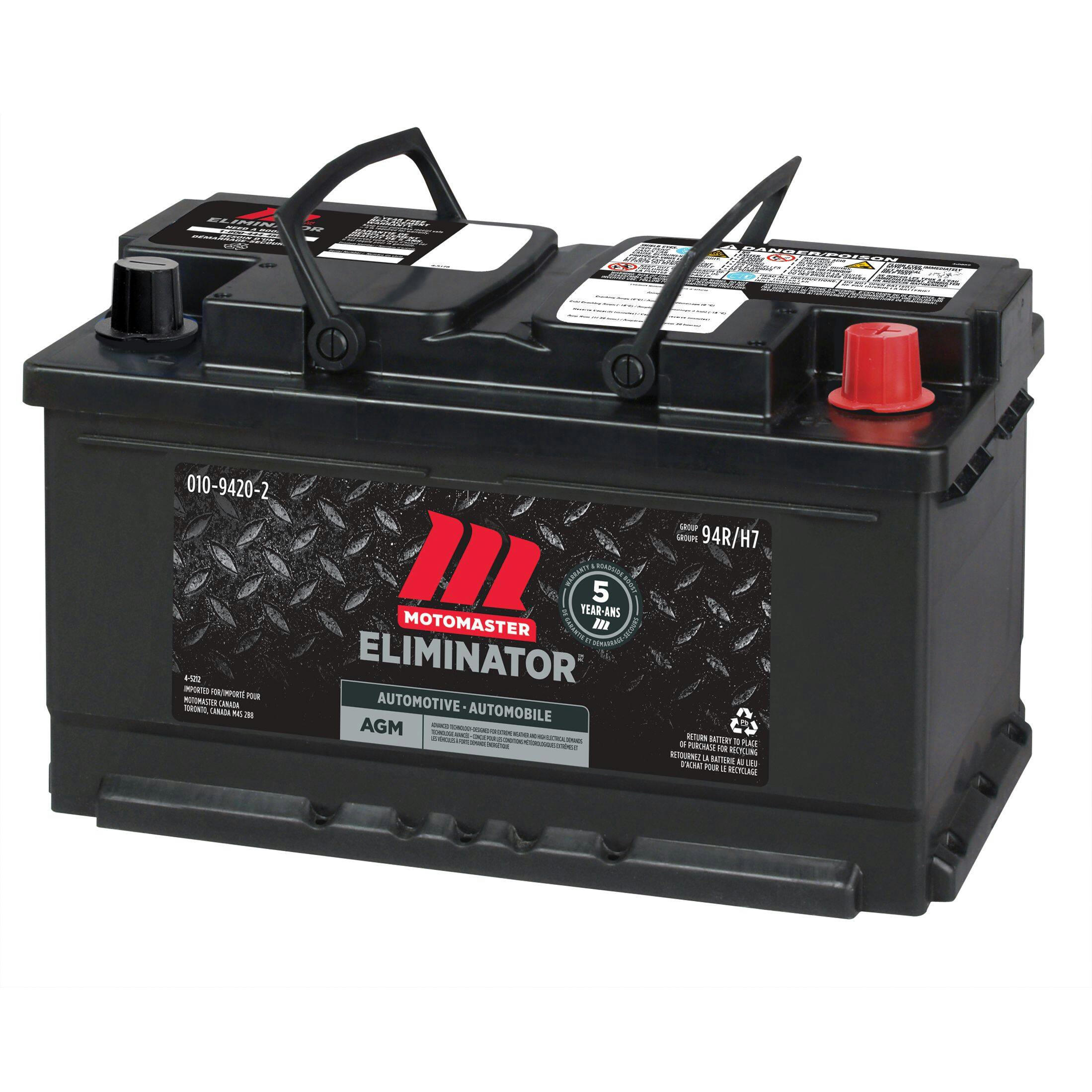 MOTOMASTER ELIMINATOR AGM Group Size 94R (H7/L4) Battery, 800 CCA