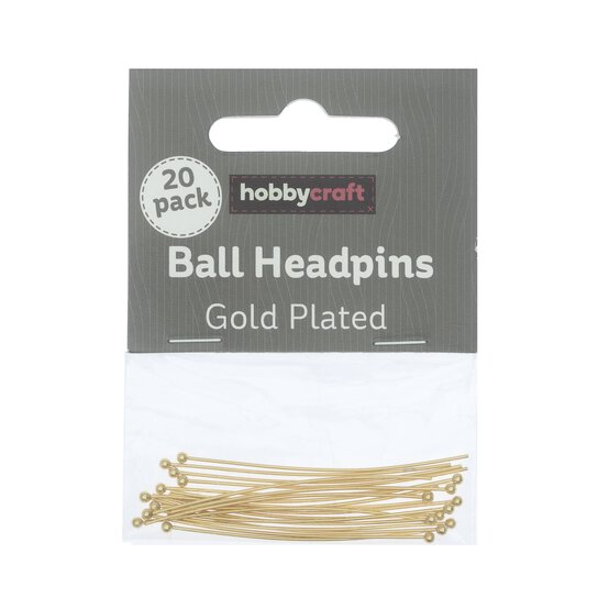 Gold Plated Ball Headpins 50mm 20 Pack