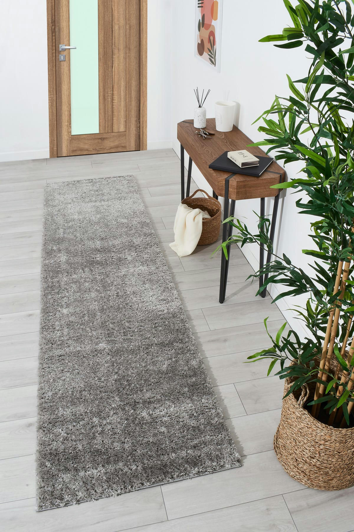 COSY - Tapis en polyester brillant motif uni gris 80x150
