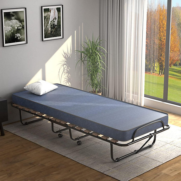 Lit Pliant avec Matelas de 15 Lattes 4 roulettes Lit Appoint avec Matelas en Mémoire 1 Personne Charge 120kg