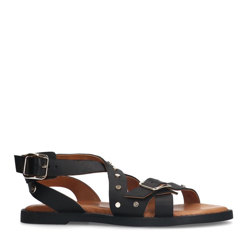 No Stress Zwarte leren sandalen met studs