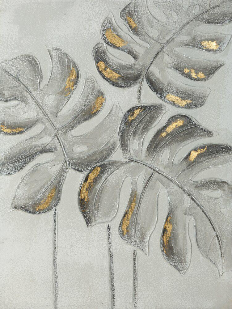 Obraz Monstera 60x80 cm Glamour Szaro-Złoty
