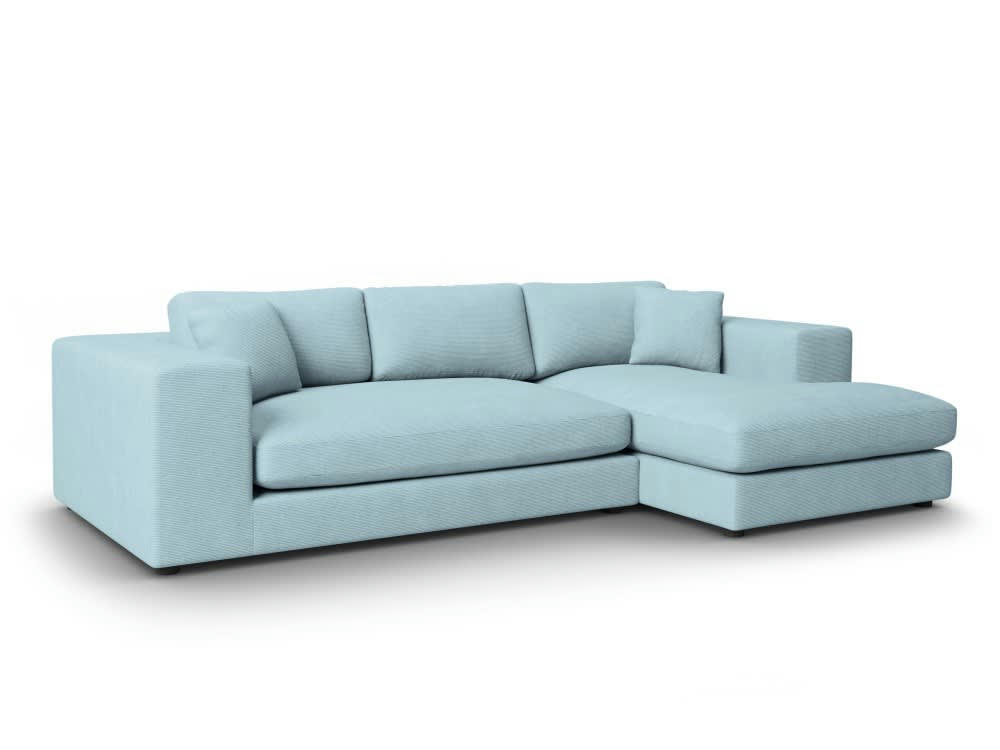 TENDANCE - Canapé d'angle 5 places en tissu structuré bleu clair