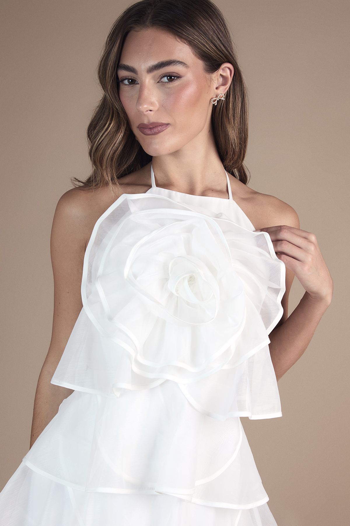 Coast Corsage Trim Layered Halter Neck bridal Mini Dress