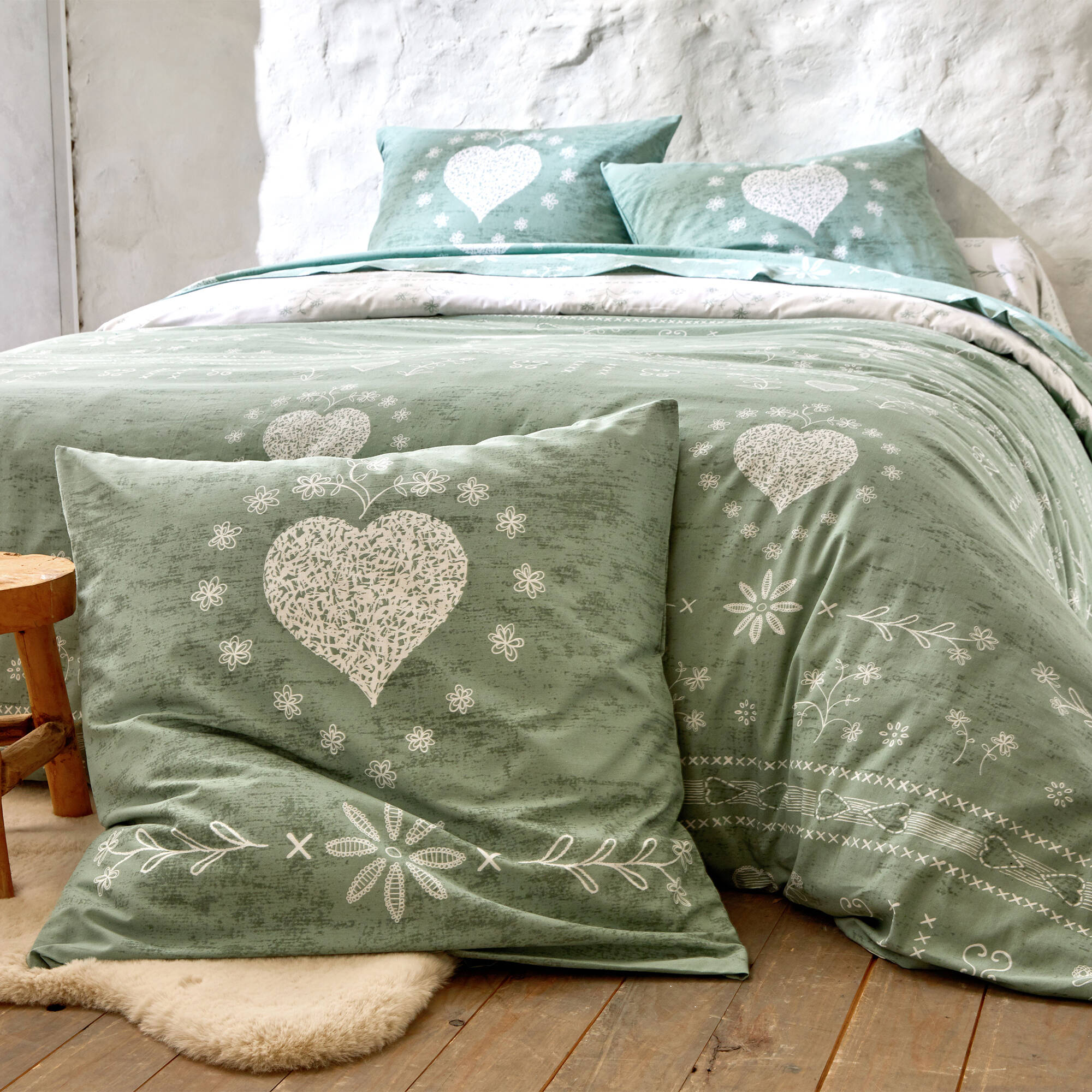 Linge de lit Anceny imprimé coeur - coton