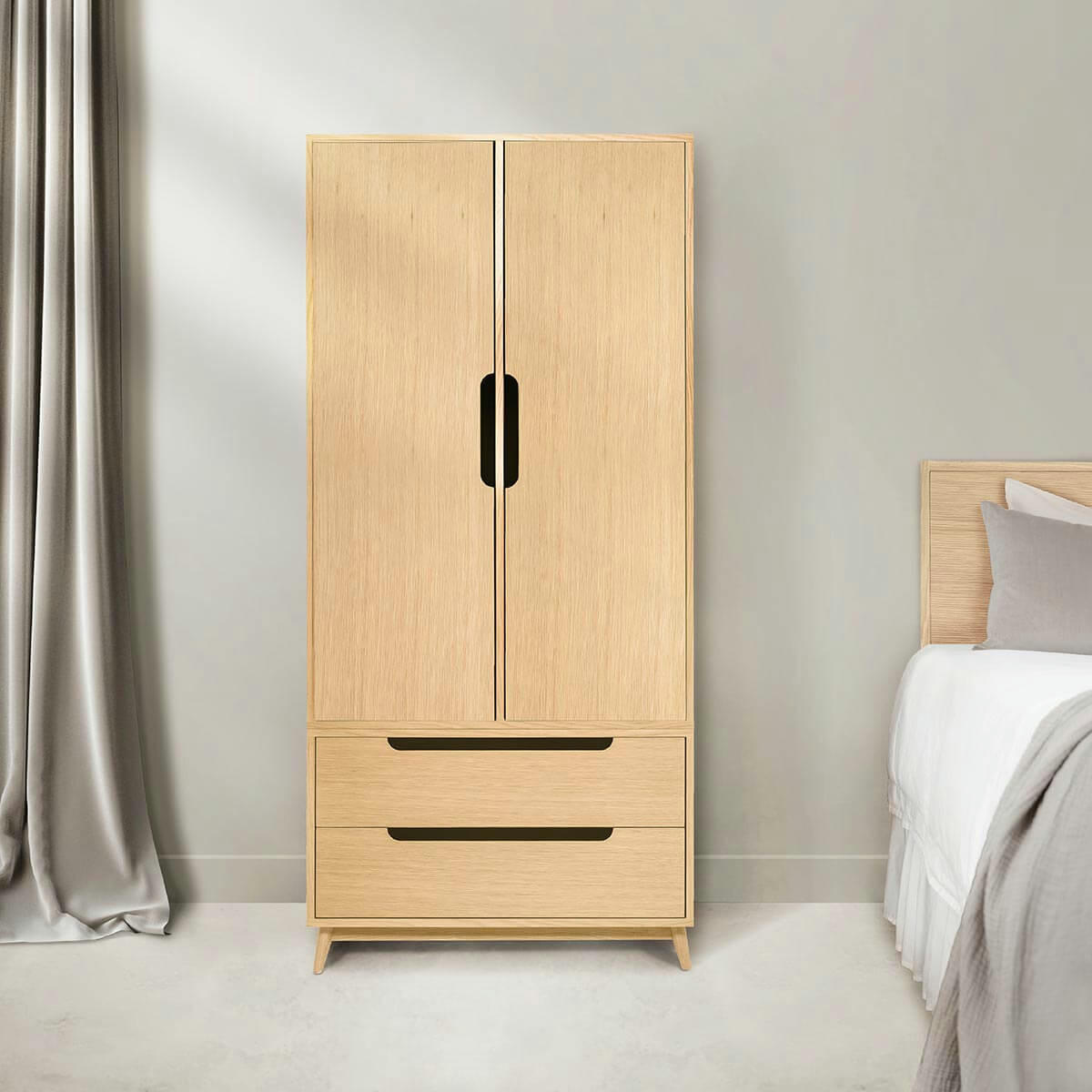 FOLK - Armoire parisienne couleur chene naturel, 2 portes - 185*86*40