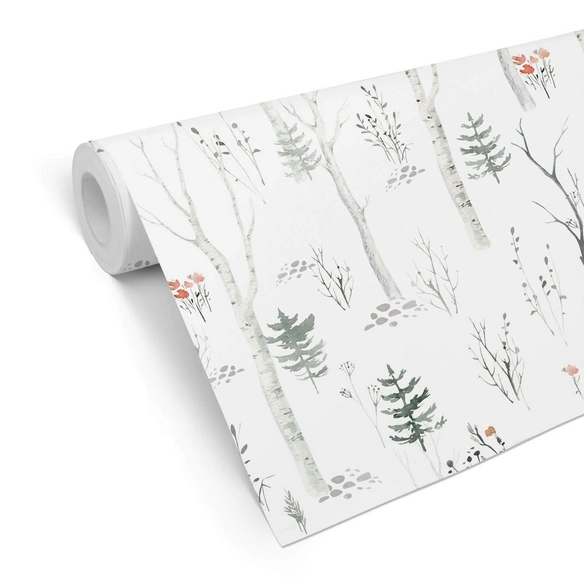 Vliestapete »Kinder Vliestapete«, Tiere Aquarell Birkenwald, mehrfarbig, matt