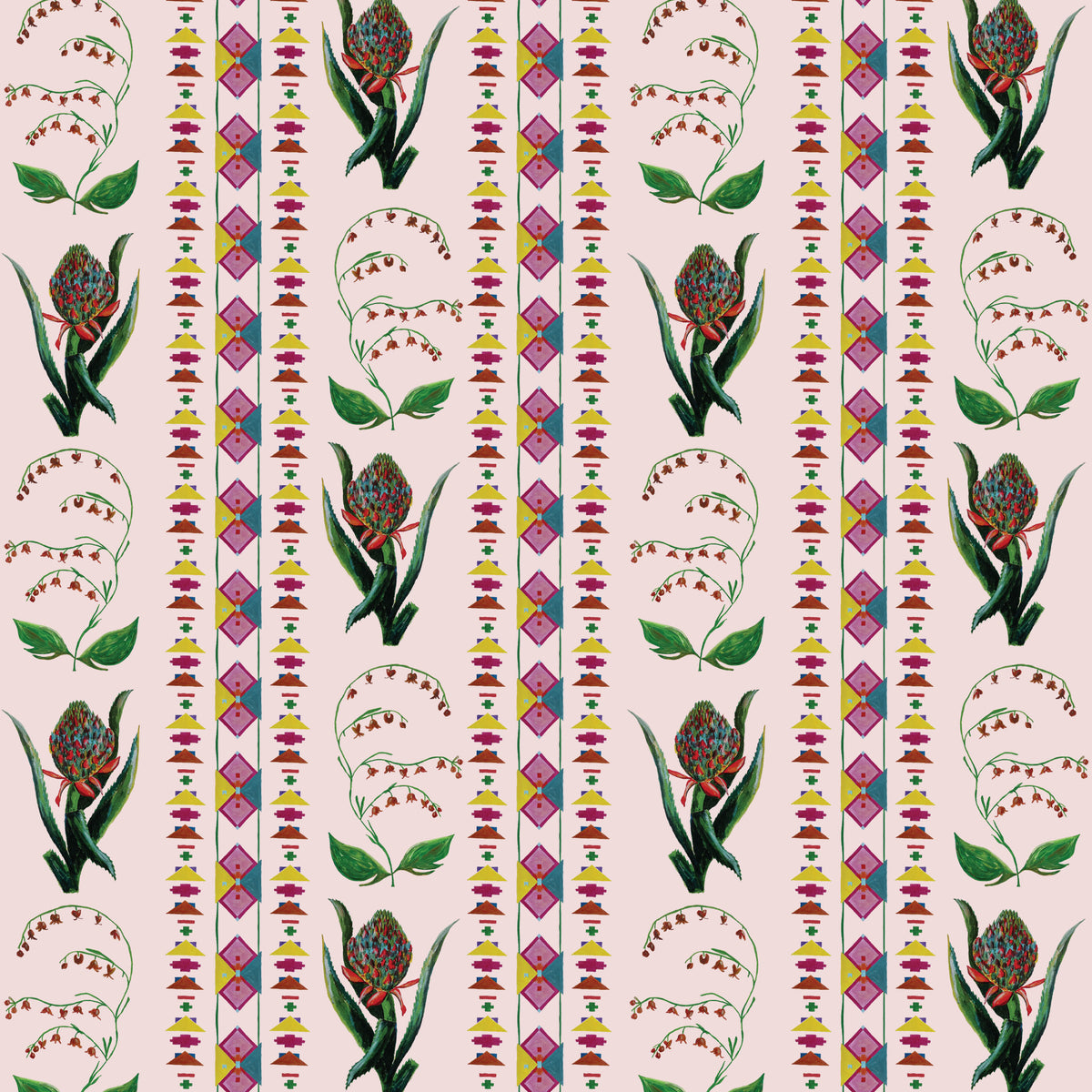 Behang Encanto Aztec Flowers pastel pink