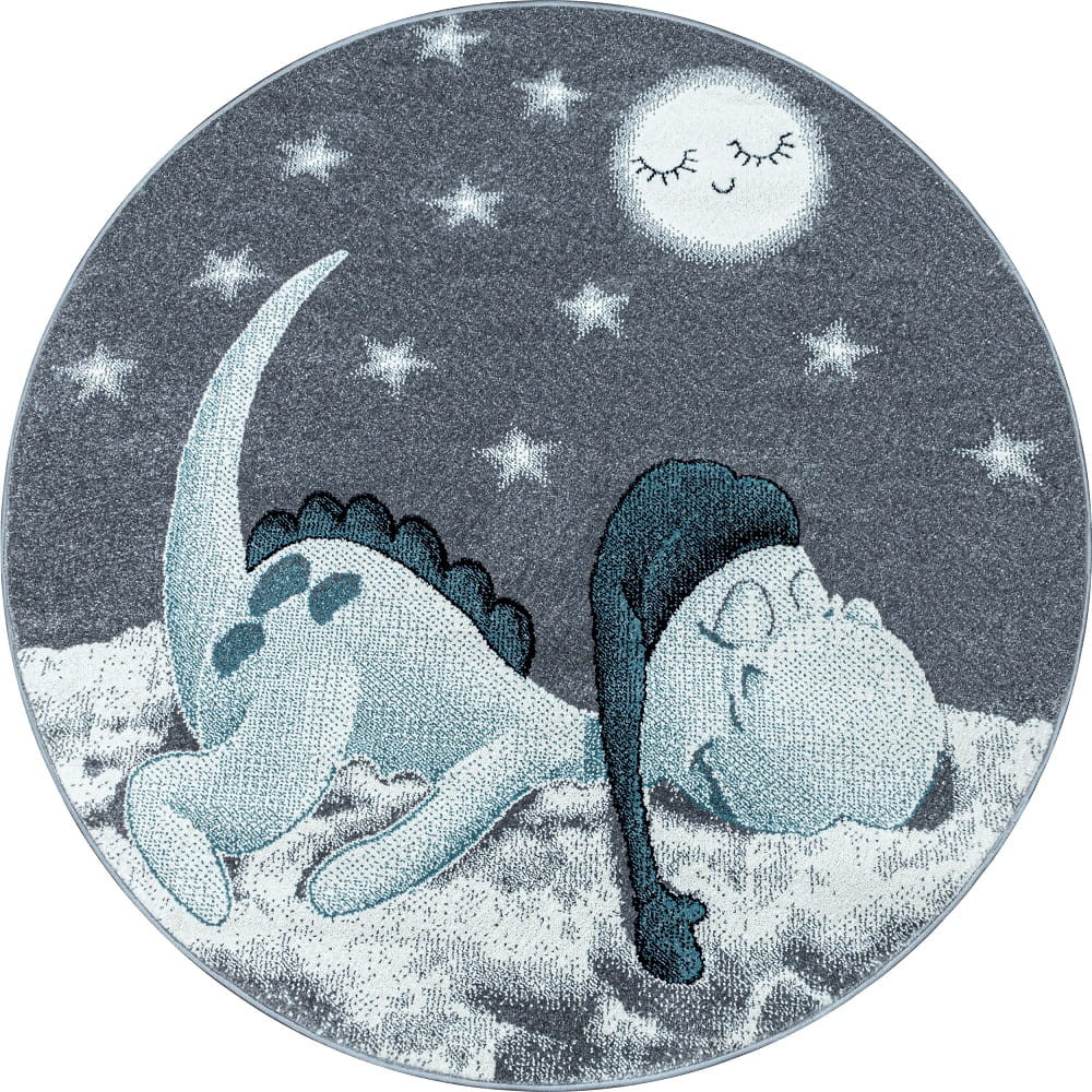 Dywan dziecięcy Bambi Dino pastelowo niebieski koło 120x120