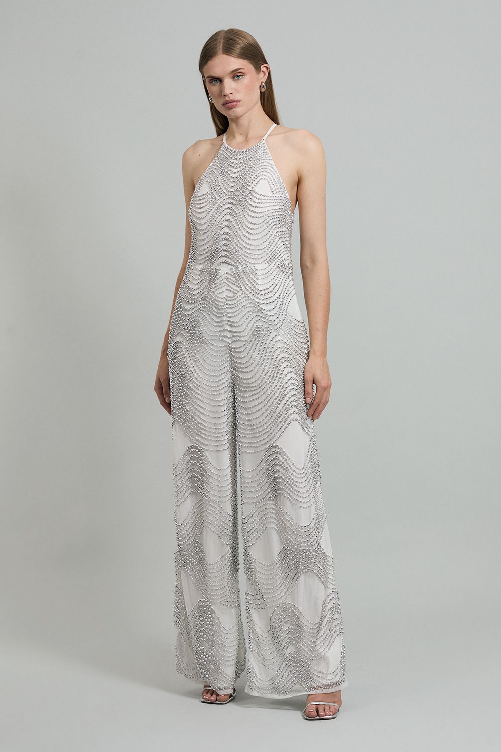 KarenMillen Embellished Geo Halter Woven Jumpsuit