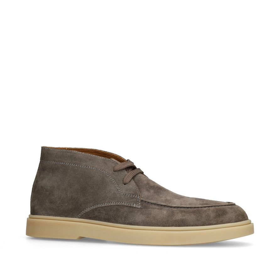 Manfield Grijze suède veterschoenen