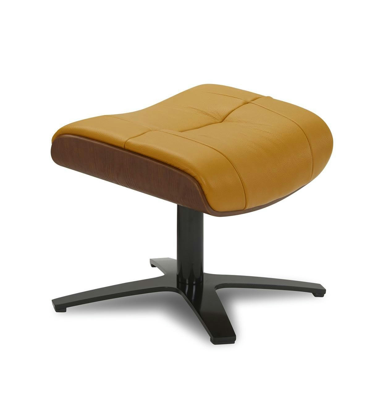 NAOS - Pouf en cuir et chêne Naturel - Cuir Jaune