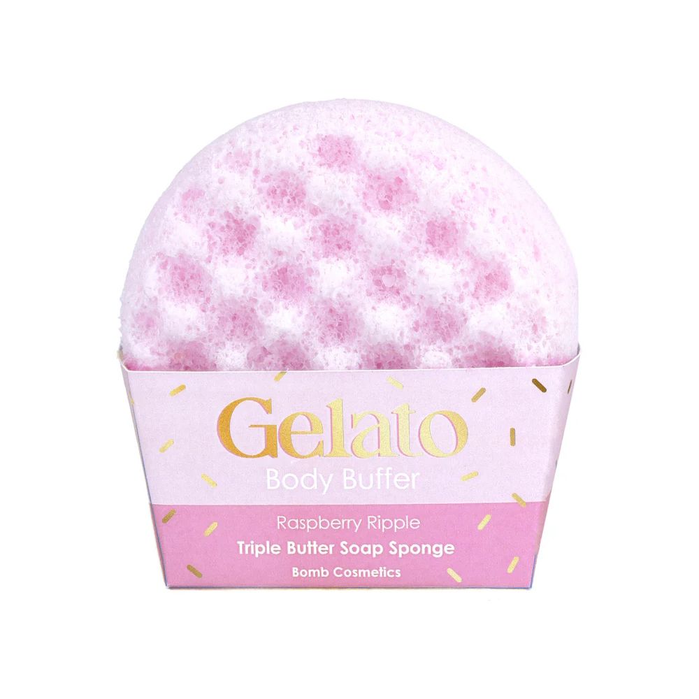 Bomb Cosmetics Gelato Body Buffer Soap Sponge Raspberry Ripple