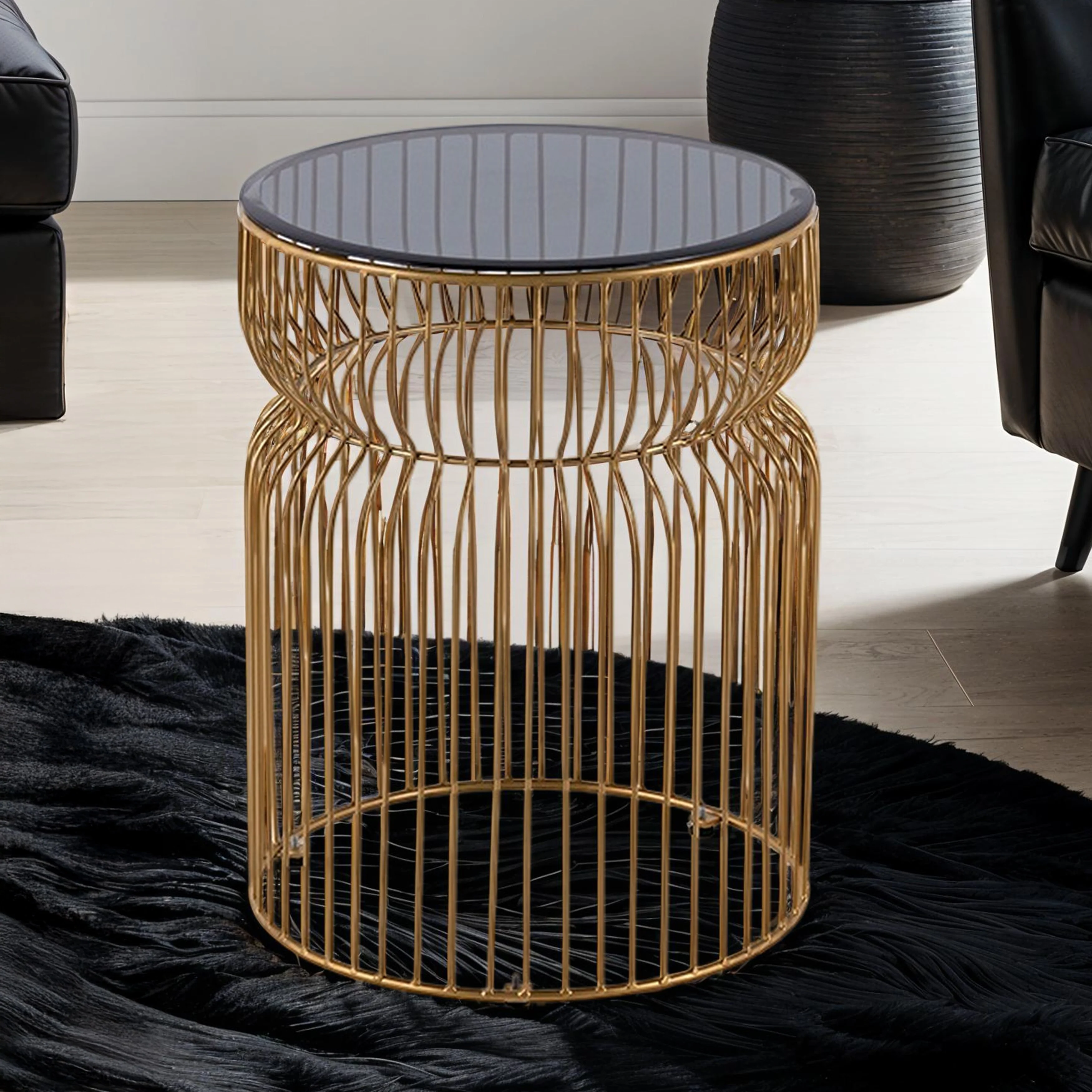 Modern Contemporary Metal Nested Base And Tinted Tempered Glass Top Material Round Coffee Table
