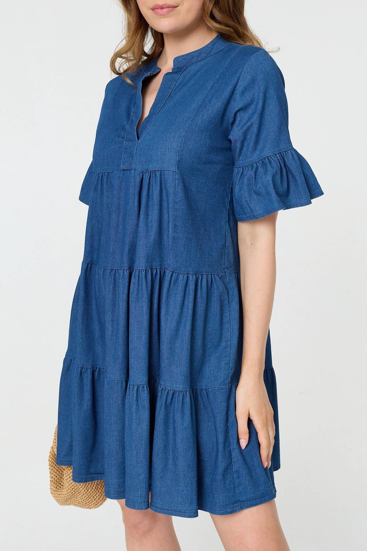Izabel London Flared 1/2 Sleeve Tiered Midi Dress