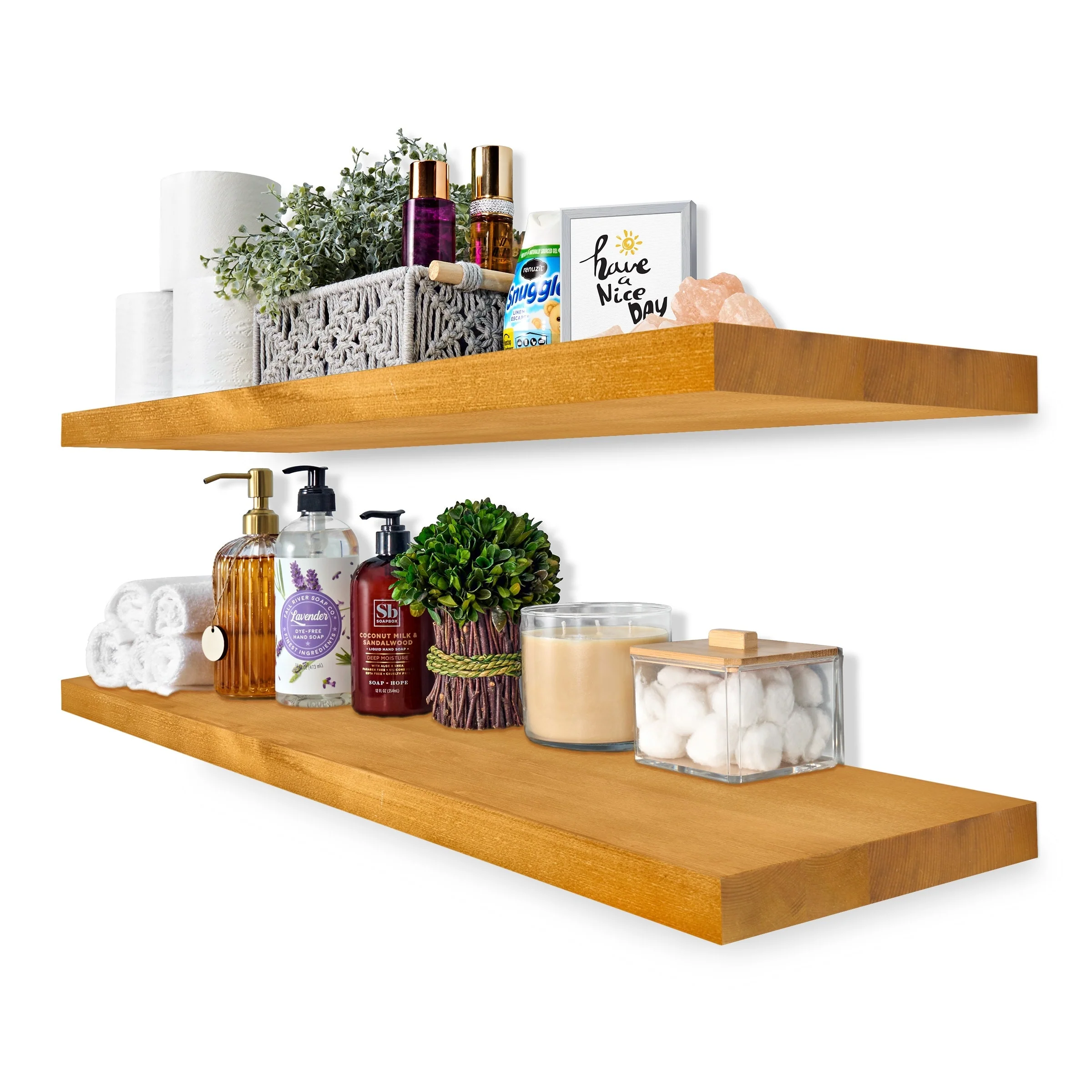Solid Wood Floating Shelves for Wall - Long Wooden Wall-Mounted Shelves - 9” L X 35W X 1.2” H