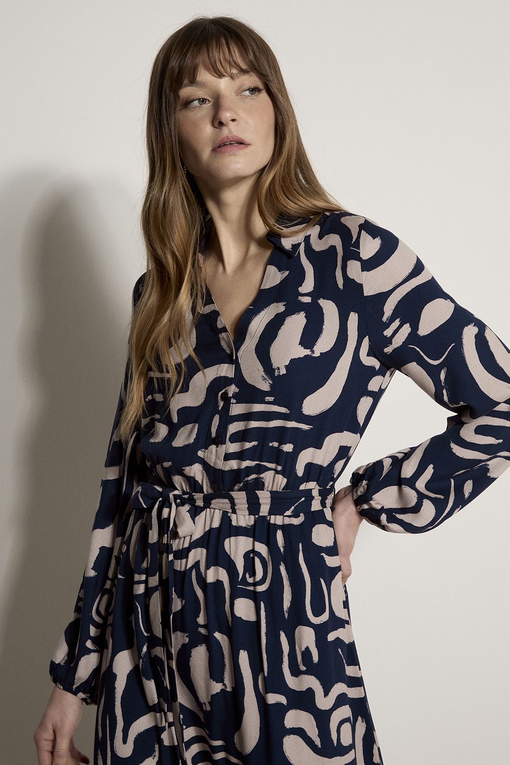 Apricot Abstract Brushstroke Midi Dress