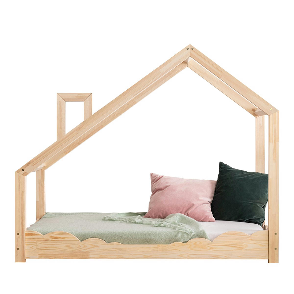 LIT CABANE NUAGES ENFANT - Lit cabane nuages enfant bois naturel  bois de pin 90x190cm