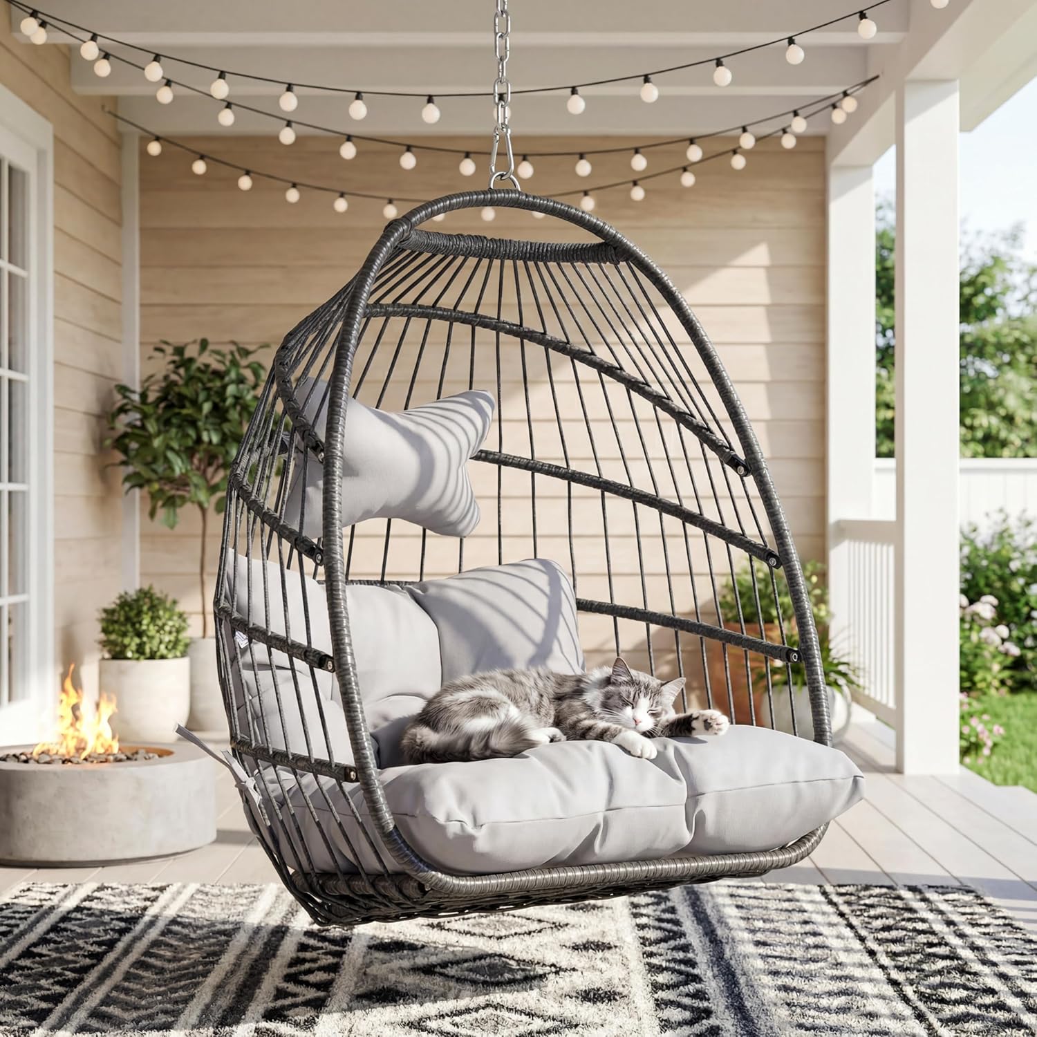 Nicesoul Hanging Egg Chair Outdoor Without Stand, Indoor Swing Egg Basket Ceiling Tree Chairs with Cushion, 350lbs Egg-Shaped Hammock Chair No Stand for Patio, Backyard, Balcony, Bedroom,Porch, Gray