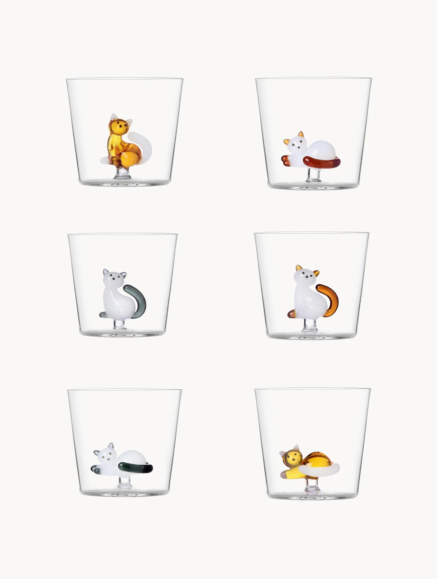 Handgefertigte Borosilikat-Trinkgläser Cats, 6er-Set