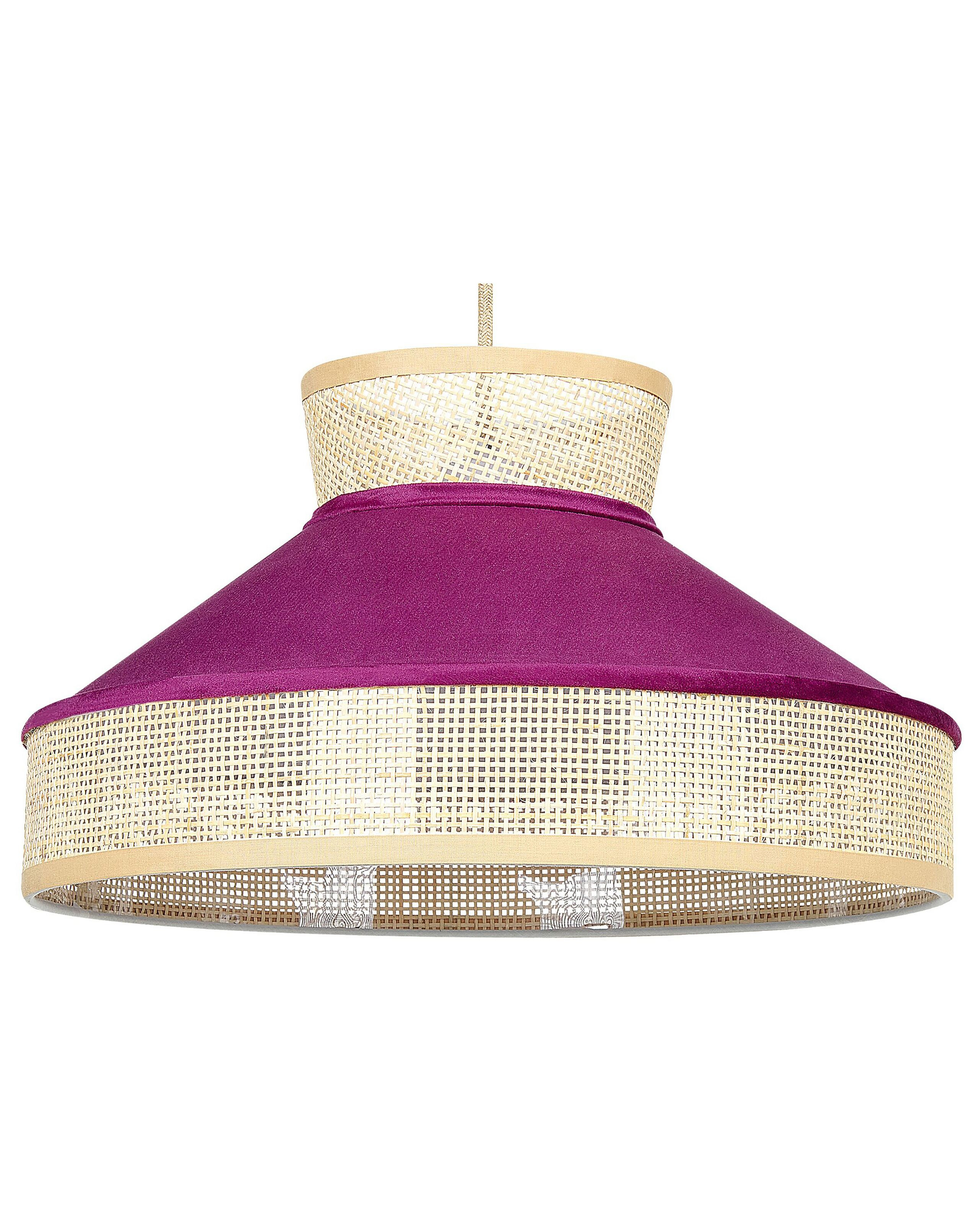 Lampa wisząca welurowy klosz naturalny z różowym