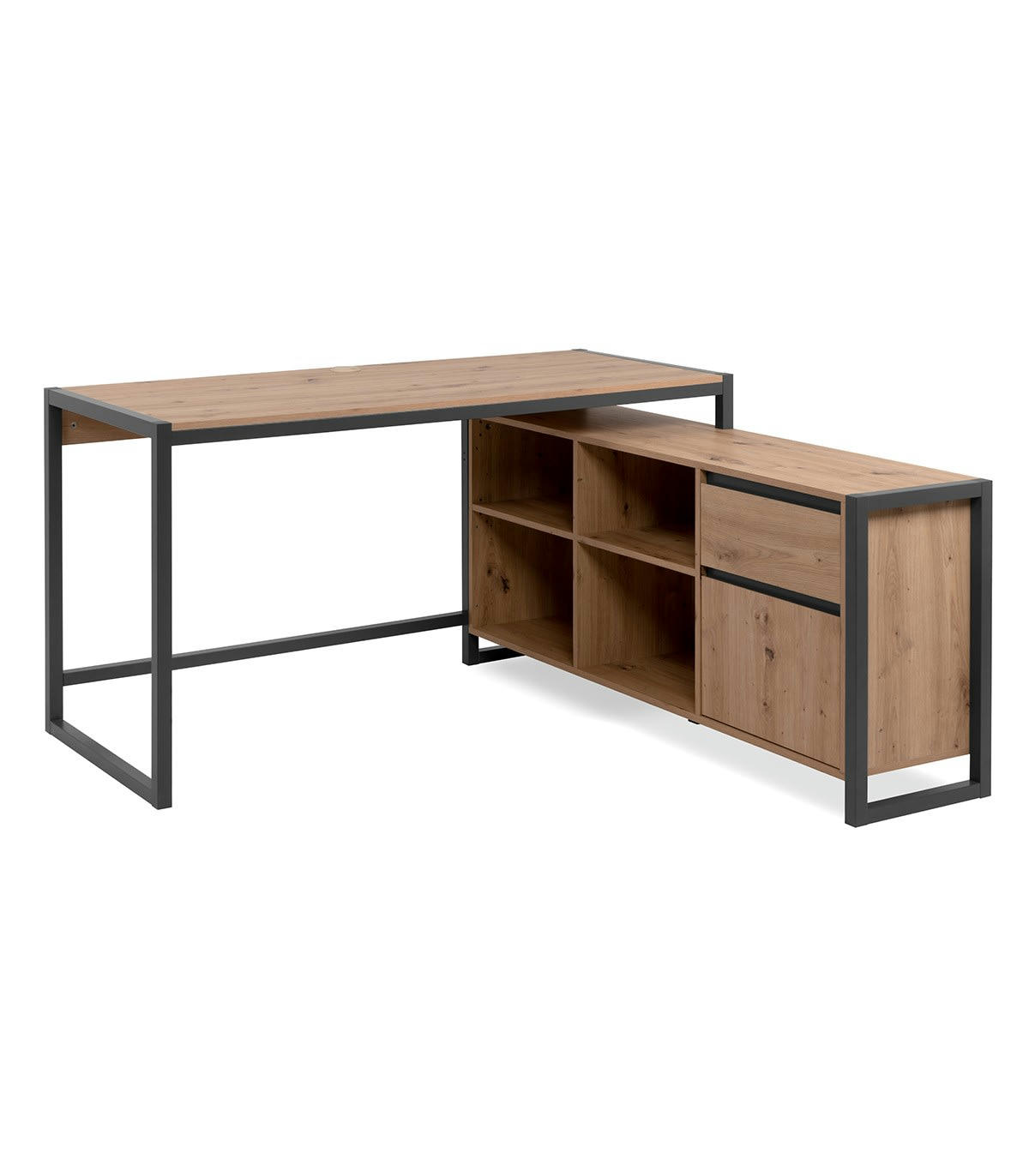 PRAGUE - Bureau d'angle modulable 1 tiroir, 1 porte effet bois - L139 x H75 cm