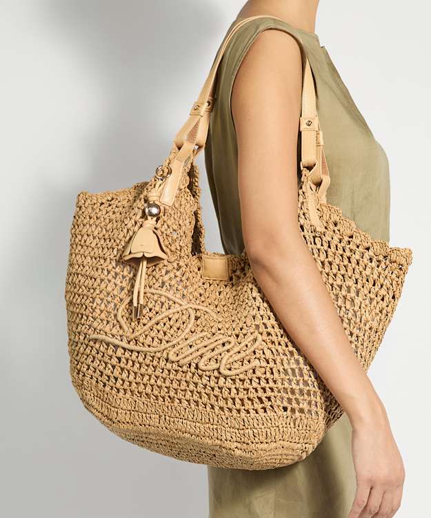 Dewdrop Natural - Raffia Logo Shoulder Bag