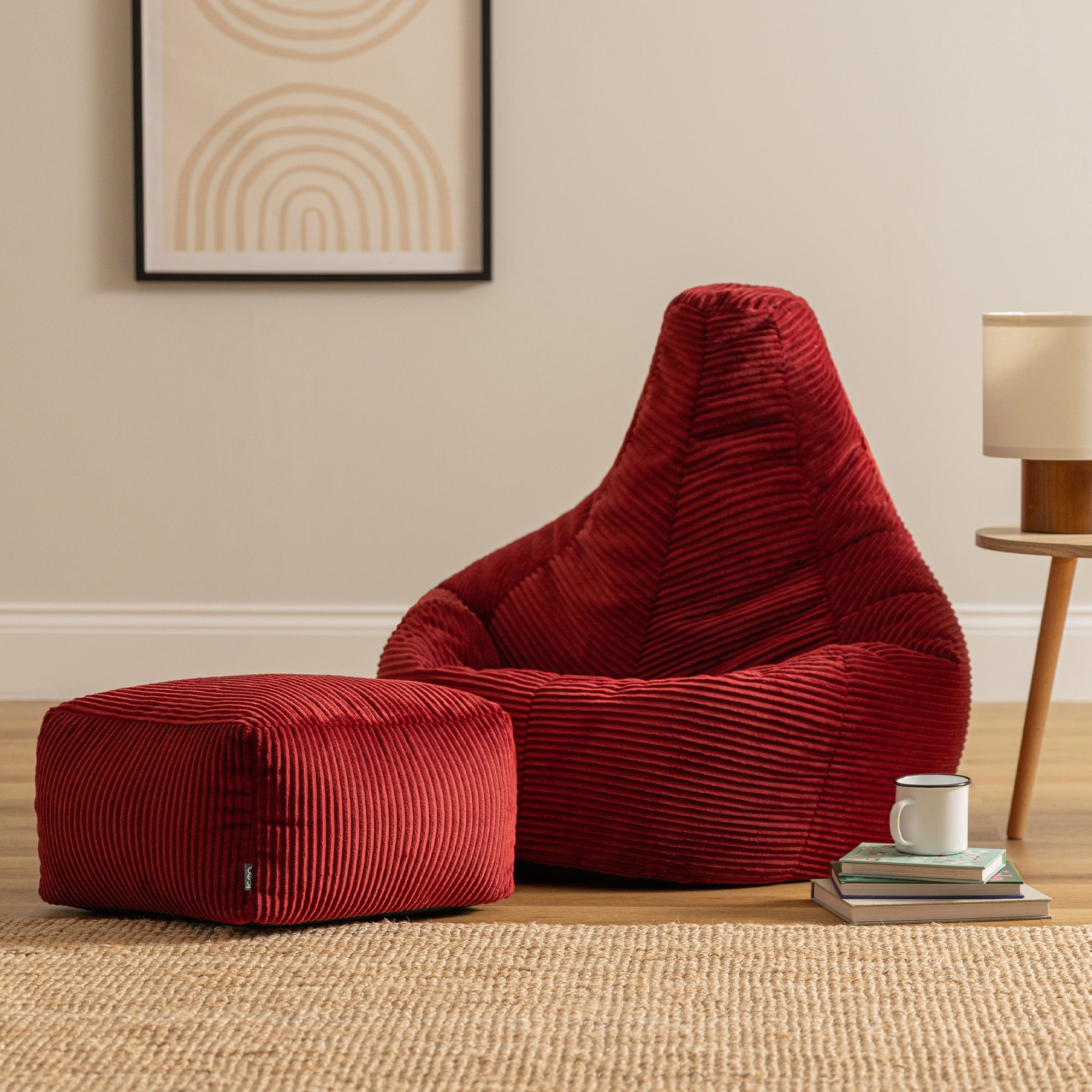 icon Dalton Zitzak met Poef - Ribfluweel - Bordeaux