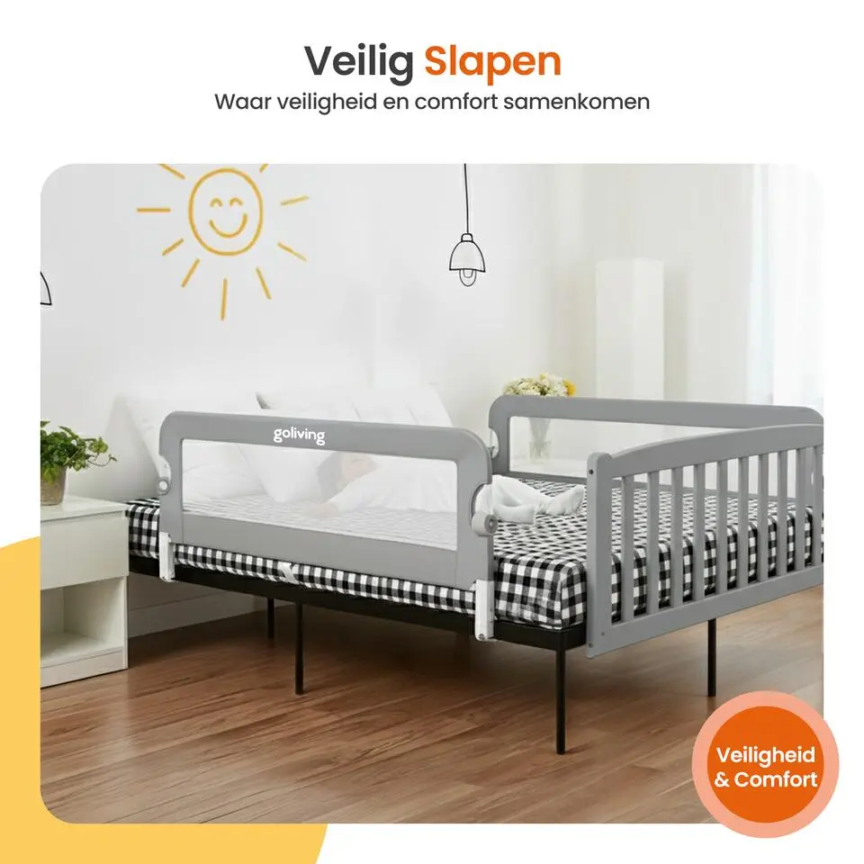 Goliving bedhekje - Bedhek - Bedrail - Inklapbaar - 120cm - Grijs