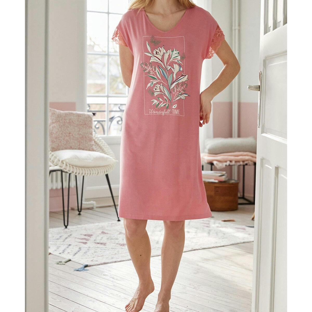 Chemise de nuit en modal et dentelle