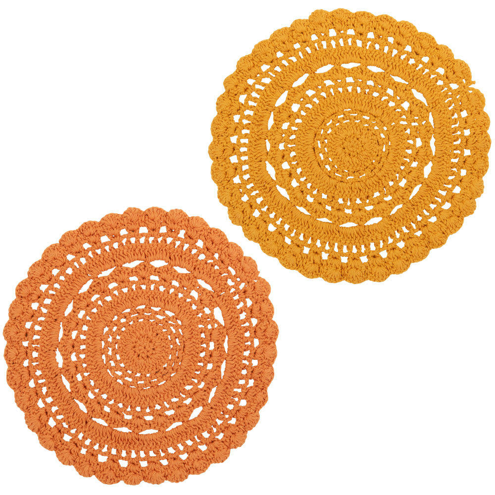 - Sets de table ronds en coton tissé en crochet orange et jaune D38 (2)