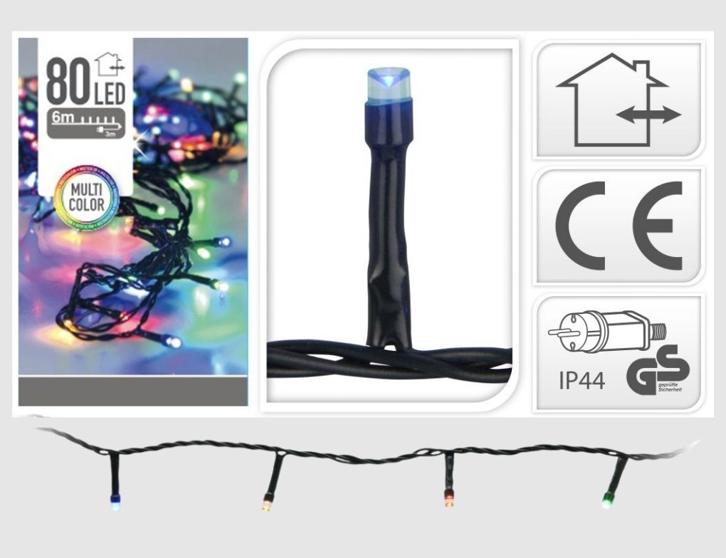 LED-Lichterkette 80 LEDs multicolor 6m für innen & außen