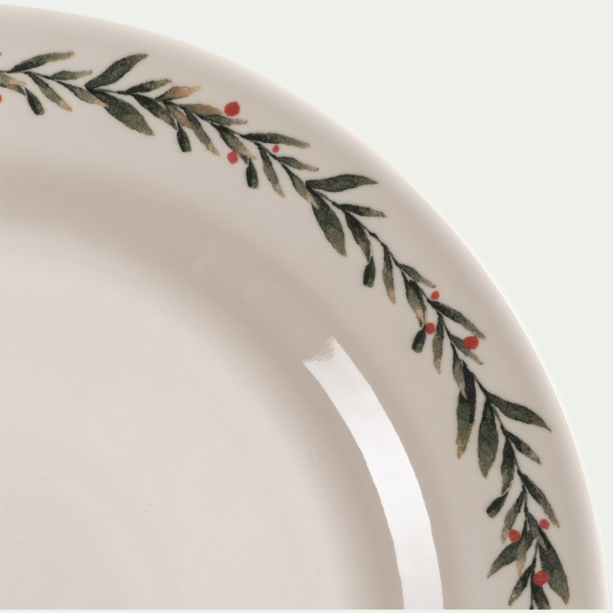 HOUX - Assiette plate avec motif houx en grès D28cm - blanc