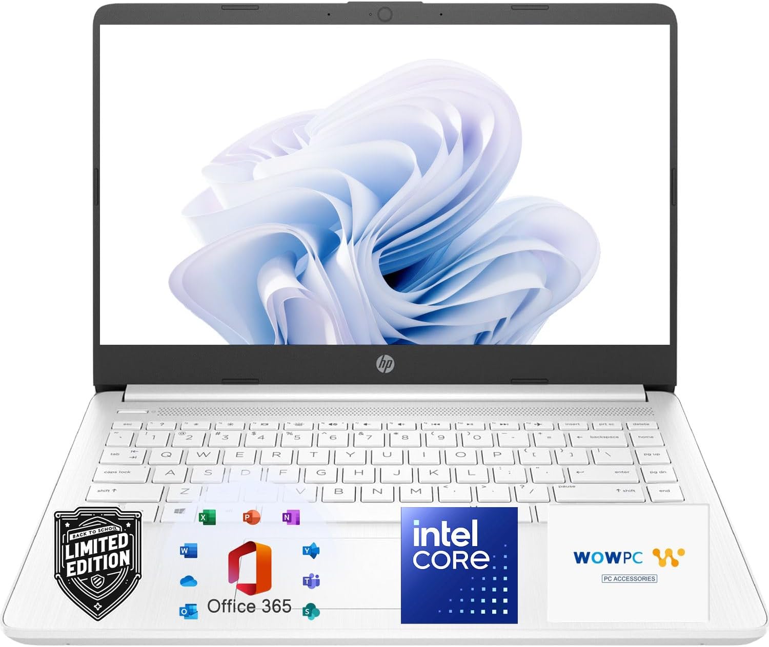 HP 14 Laptop  Intel Dual-Core CPU  8GB RAM  256GB SSD  Soft White Finish  HD Display  Windows 11  Microsoft 365 Web Apps with 1TB OneDrive