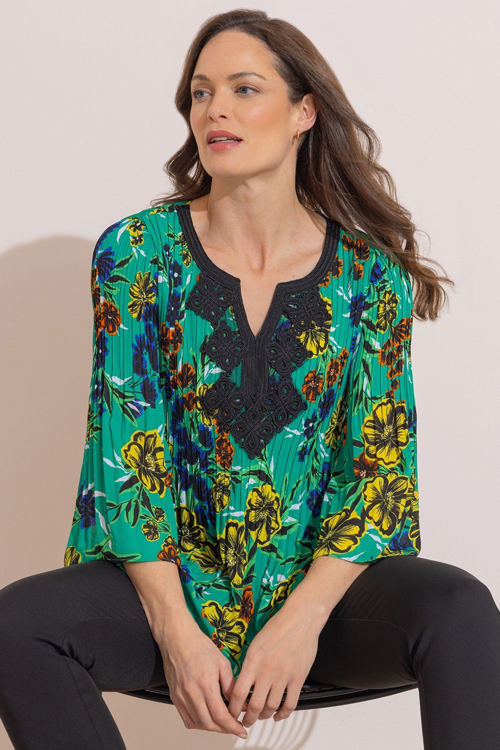 Klass. Pleated Floral Print Top