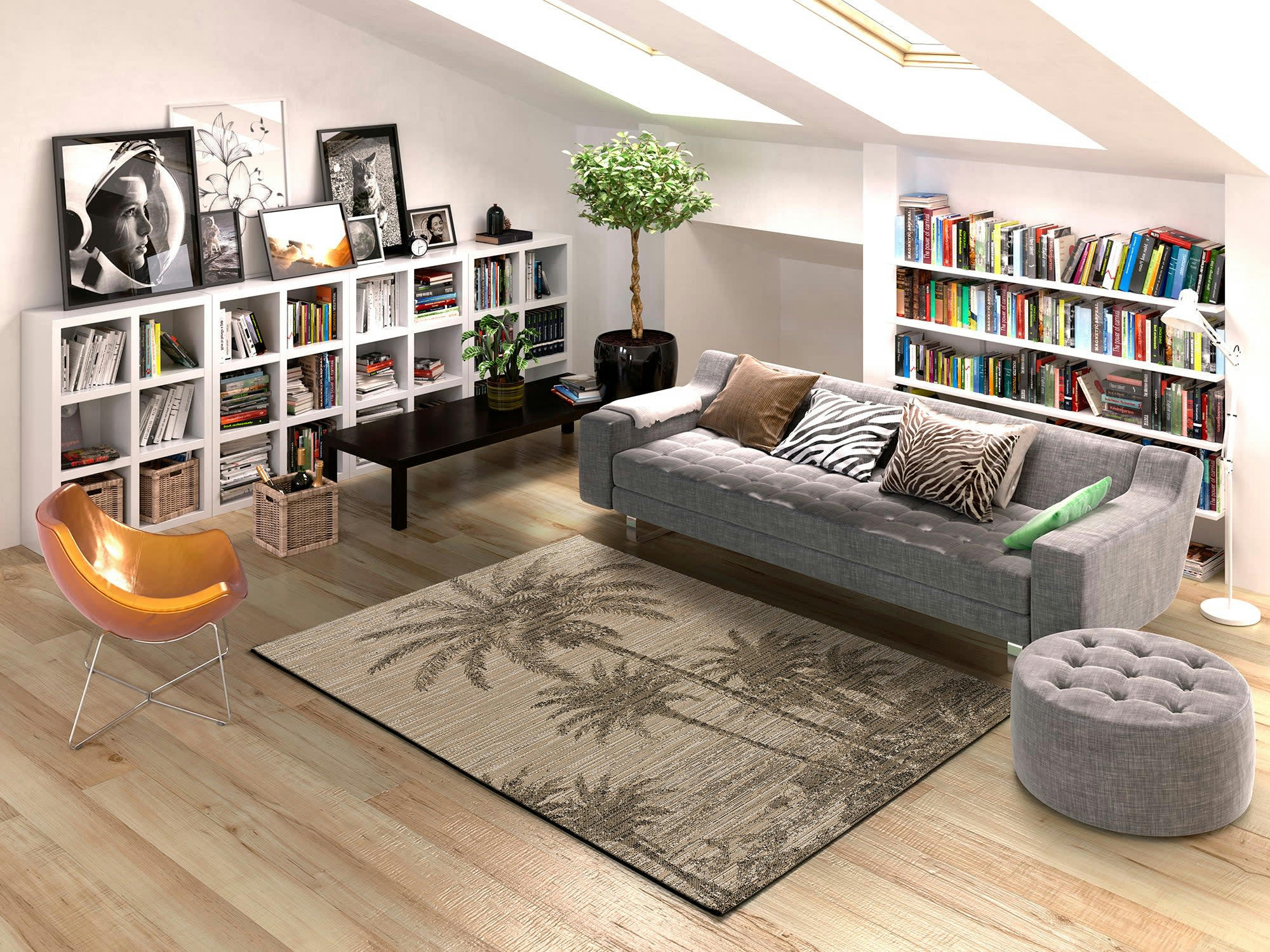 LOTTO - Tapis de jute à motifs tropicals en noir, 160x230 cm